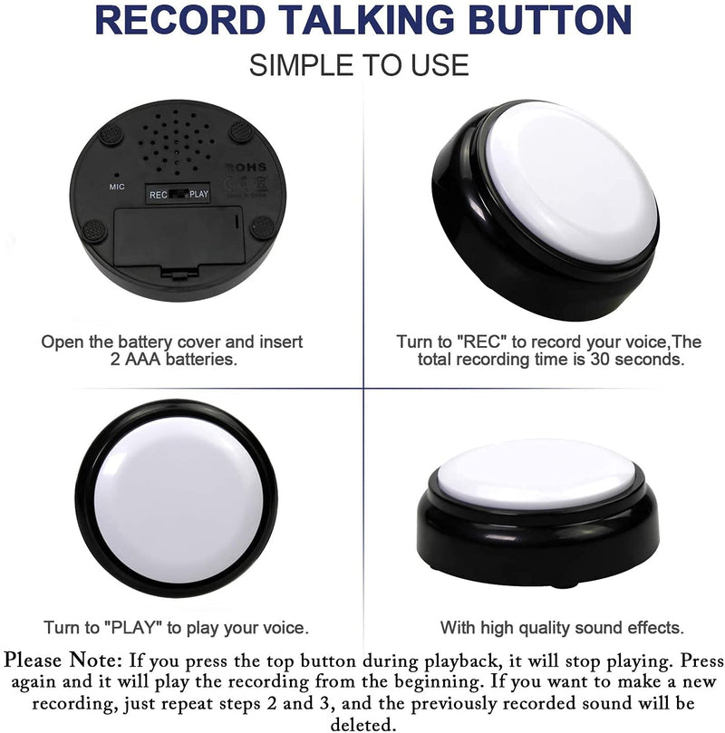 Voice Recording Button, Recordable Button Buzzer Talking Button Record Sound Box 30 Seconds Recording Press Buttons for Dogs, Funny Gift for Study Office Home