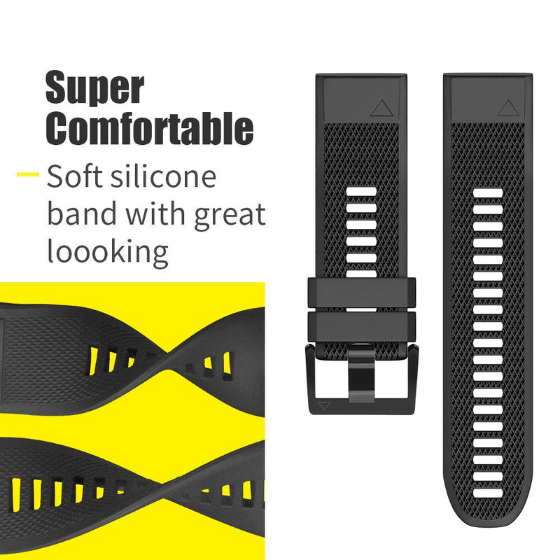 ANCOOL Compatible with Fenix 5 Band Easy Fit 22mm Width Soft Silicone Watch Bands Replacement for Approach S62/Quatix 6/Fenix 5 Plus/Fenix 6/Fenix 6 Pro/Fenix 7 Smartwatch (Black) Black