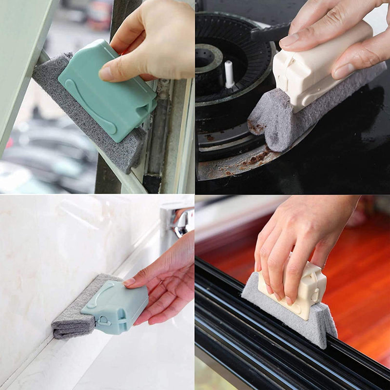 Creative Window Cleaning Brush Groove and Slot Cleaning Cloth Magic Window Door Track Cleaning Brush Hand-held Gap Clean Tools,Multi-function Cleaning Brush with Replaceable Brush Head 3PCS