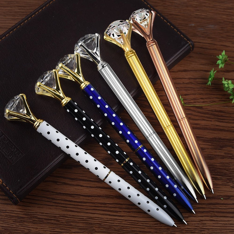 Coopay 6 Pieces Crystal Diamond Pens Bling Rhinestone Metal Ballpoint Pens Black Ink and 6 Pack Navy Blue Velvet Bags for School Office