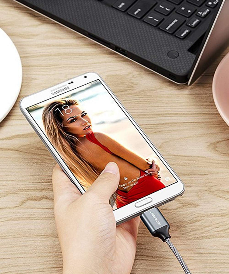 Micro USB 3.0 Cable, JSAUX USB A Male to Micro B Cable 2 Pack [3.3FT+6.6FT] External Hard Drive Cable Galaxy S5 Nylon Braided Cord for Samsung Galaxy S5, Note 3, Seagate Hard Drive, WD Hard Drive-Grey grey