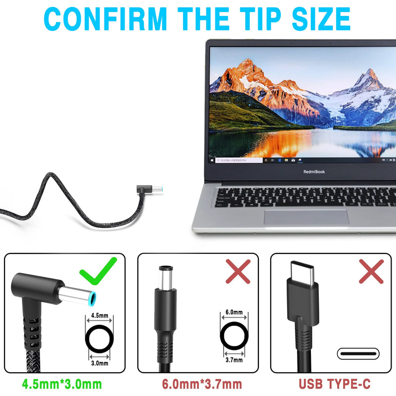 New Slim 65W Laptop Charger Replacement for HP Pavilion x360 15 13 11, Probook 450 650 640 G5 G4 G6 G7, EliteBook 840 850 G3 G4 G5, Envy Spectre x360, Notebook 15 Blue Tip Power Cord AC Adapter