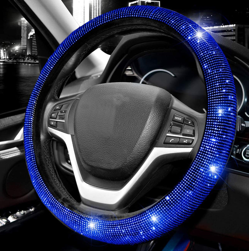 Valleycomfy Steering Wheel Cover for Women Men Bling Bling Crystal Diamond Sparkling Car SUV Wheel Protector Universal Fit 15 Inch (Black with Blue Diamond,Standard Size(14" 1/2-15" 1/4)) Black with Blue Diamond Standard Size(14"1/2-15"1/4)