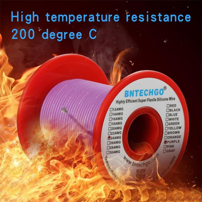 BNTECHGO 24 Gauge Silicone wire spool 100 ft Purple Flexible 24 AWG Stranded Tinned Copper Wire silicone wire 100ft silicone wire purple