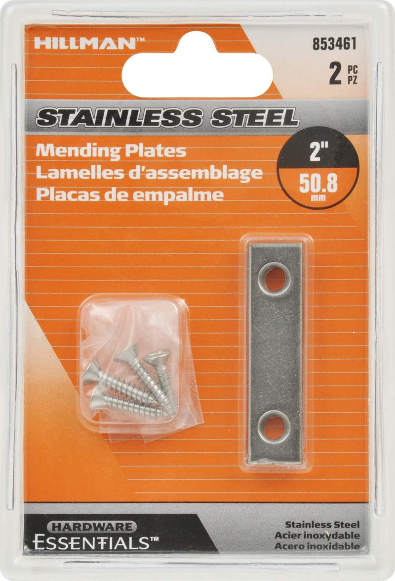 Hillman Hardware Essentials 853461 Mending Plate Stainless Steel 2" x 1/2" - 2 Pack