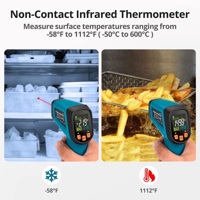 Infrared Thermometer（not for humans）-50°C to 600°C Tilswall Grill IR Laser Digital Thermometer Kitchen Temperature Gauge with LCD Display for Cooking/Barbecue/Freezer/Industry Blue-L