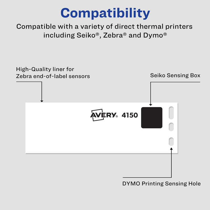 AVERY Multi-Purpose Labels for Label Printers, 1.125 x 3.5 Inches, White, Two Rolls of 130 (04150), 1 1/8" x 3 1/2" 1-1/8" x 3-1/2 260 Labels