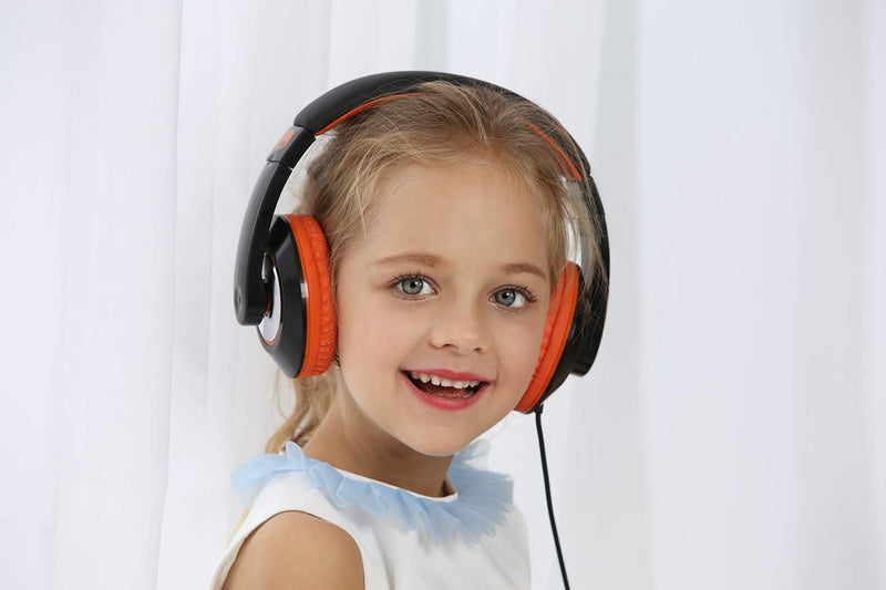 Rockpapa Comfort+ Adjustable Over Ear Headphones Earphones with Microphone in-line Volume for Adults Kids Childs Teens, Smartphones Laptop Tablet DVD MP3/4 in Car/Airplane Black Orange