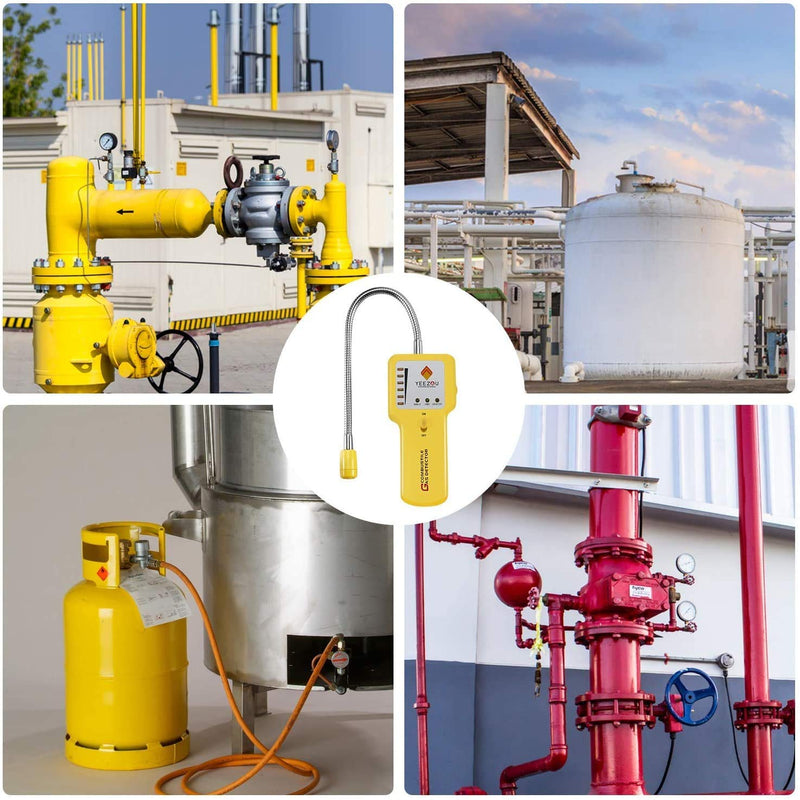 Y201 Propane and Natural Gas Leak Detector; Portable Gas Sniffer to Locate Gas Leaks of Combustible Gases Like Methane, LPG, LNG, Fuel, Sewer Gas; w/ Flexible Sensor Neck, Sound & LED Alarm, eBook Yellow