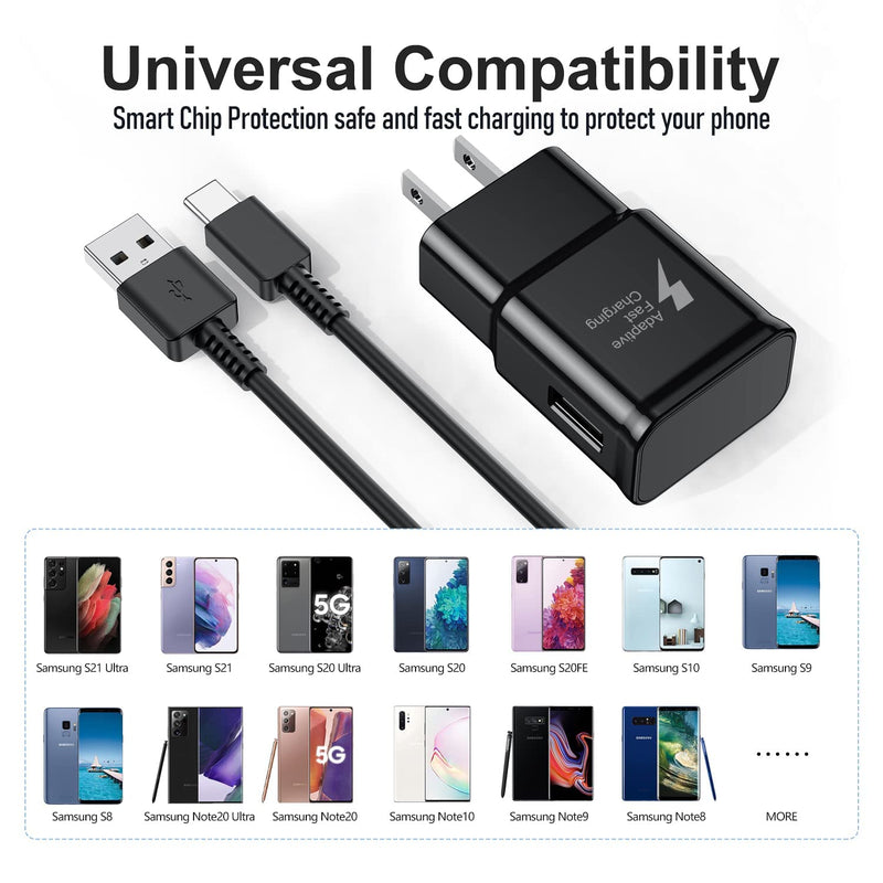 Samsung Fast Charger with USB Type C Cable 6ft for Samsung Galaxy S10/S10e/S10 Plus/S9/S9 Plus/S8/S8 Plus/A13/A03s/A30/A31/A32/A50/A51/A52/A53/Note 20/Note 10/Note 9/Note 8/S20/S20+/S21/S21+/S22 Ultra Black