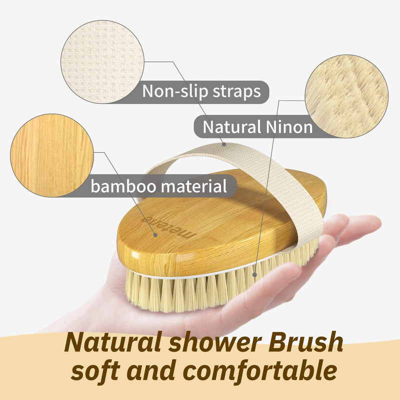 Metene Dry Brush, 2 Pack Dry Brushing Body Brush with Soft and Stiff Natural Bristles, Body Exfoliating Scrub Brush for Cellulite and Lymphatic, Improve Your Circulation, Dry Body Brush for Massage