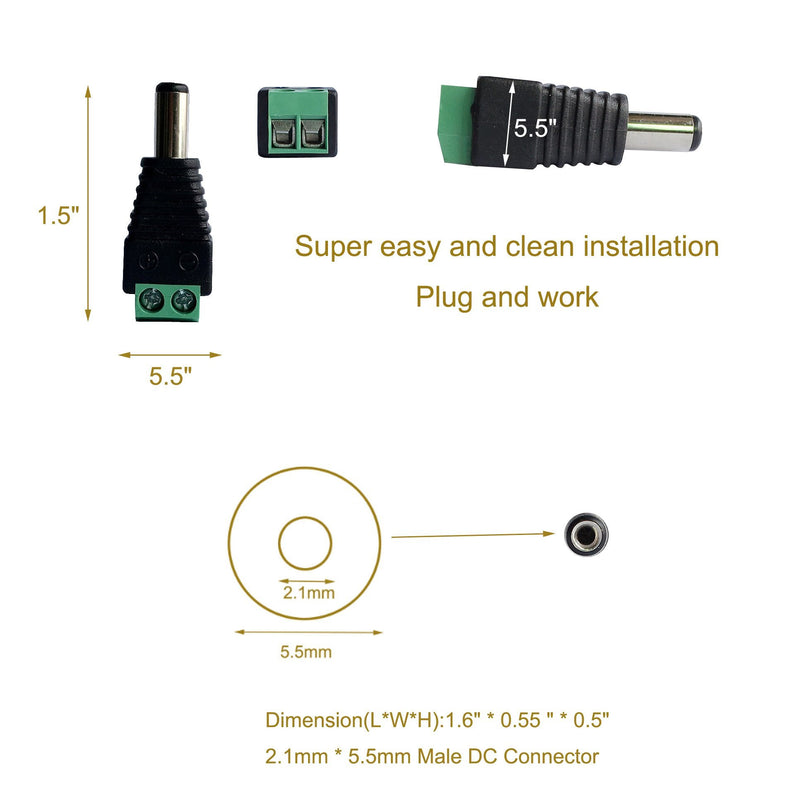 10 Male and 10 Female 12v DC Power Jack Adapter Connector for Led Strip CCTV Camera