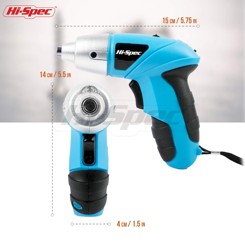 Hi-Spec 27 Piece Blue 4.8V Electric Cordless Power Screwdriver & Bit Set. Lightweight & Easy to Use Rechargeable Battery Screwdriving for the Home & Office