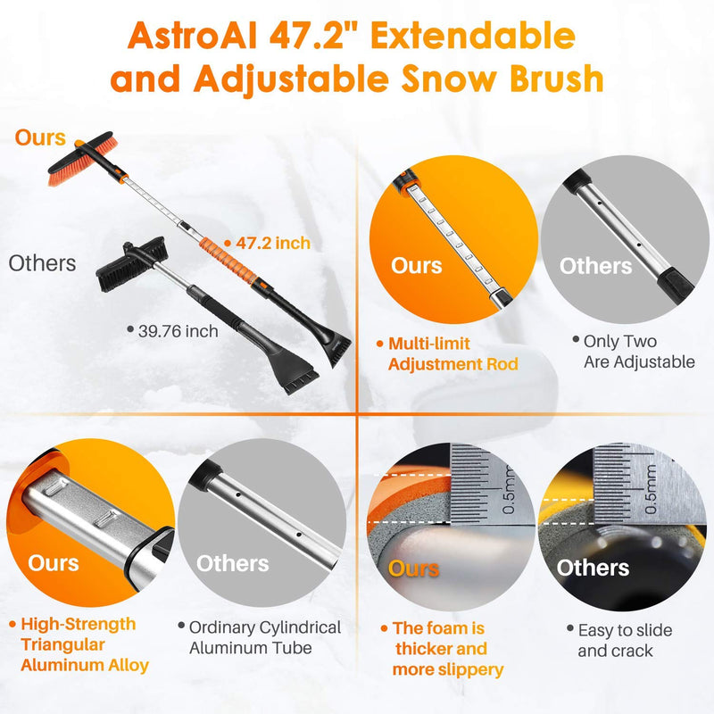 AstroAI 47.2" Ice Scraper and Extendable Snow Brush for Car Windshield and Foam Grip with 360Â° Pivoting Brush Head for Christmas Car Auto Truck SUV(Orange) Medium orange