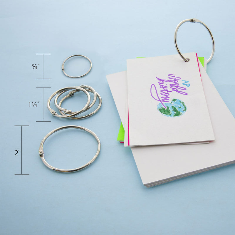 BAZIC Loose Leaf Binder Ring, Assorted Sizes (3/4", 1 1/4", 2"), Book Rings Binder Rings, Nickel Plated Steel Metal Ring (10/Pack), 1-Pack Assorted Bright Nickel Plated (10-count)