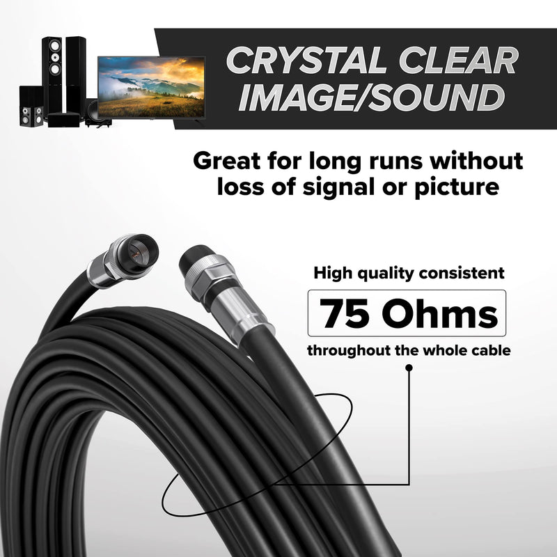 1' Feet, Black RG6 Coaxial Cable with Rubber booted - Weather Proof Indoor/Outdoor Rated Connectors, F81 / RF, Digital Coax for CATV, Antenna, Internet, Satellite, and More 1 Foot (0.3 Meter)