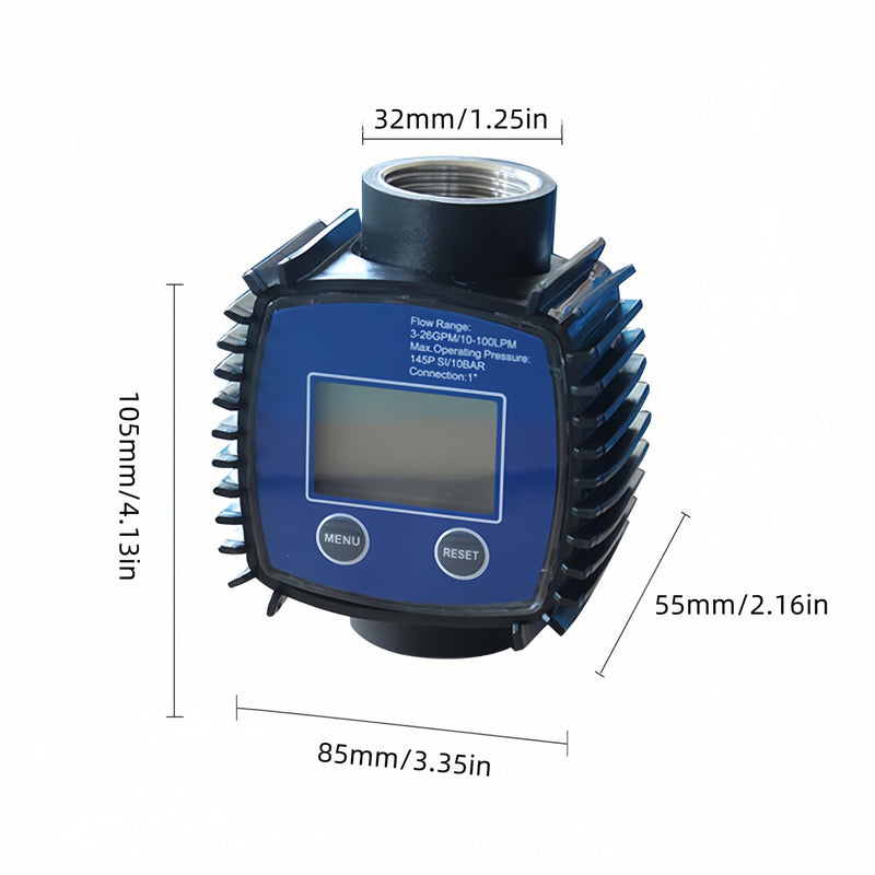 Flow meter digital display, high precision water diesel flow meter, flow meter for diesel petrol urea chemical liquids water oil, 1 inch internal thread, 5-120 liters/minute