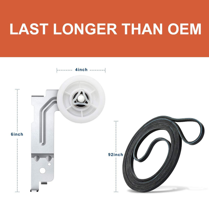Samsung Dryer Idler Pulley DC93-00634a [Upgraded Dual Ball Bearings] + 6602-001655 dryer Belt - Replaces Samsung Dryer Parts DC97-07509b DC96-00882C AP4373659 AP6038887 PS4216837 PS11771601 AP4210071