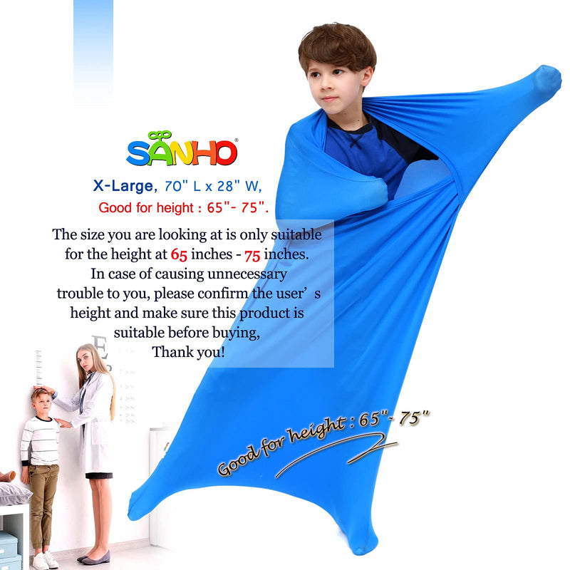 SANHO Premium Sensory Sock,Body Sock,Updated Version, X-Large, 70" L x 28" W, Good for Height: 65"-75" Blue