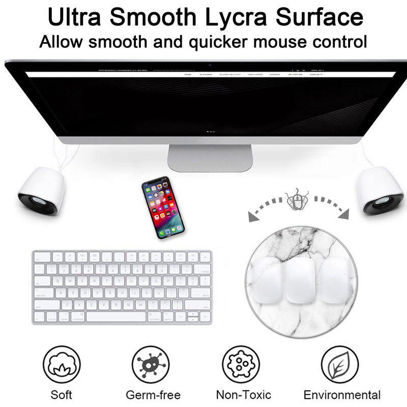 HOPONY Mouse Pad with Stitched Edge, Premium-Textured Mouse Mat with Waterproof Non-Slip Rubber Base, Cute Round Mousepad for Laptop Computer Office Desk Accessories,7.9 x 7.9 inch,White Marble