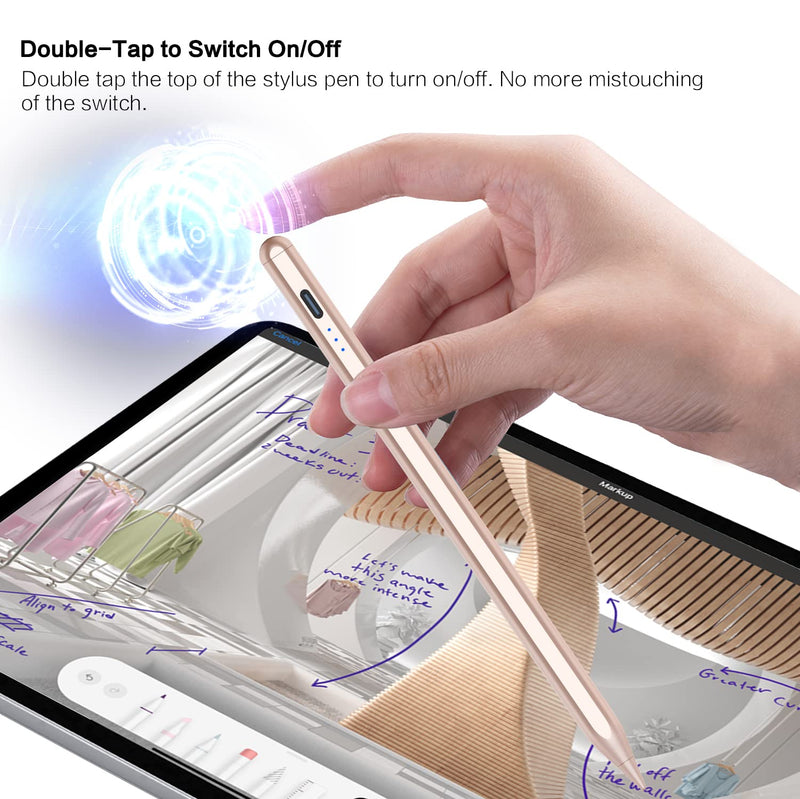 Stylus Pen for iPad, Palm Rejection iPad Pencil for iPad Pro 2021 11/12.9 Inch(2018-2021), iPad 8th Generation, iPad 7/6th, Tip Tilt Sensitivity Magnetic Stylus Pen, Rosegold