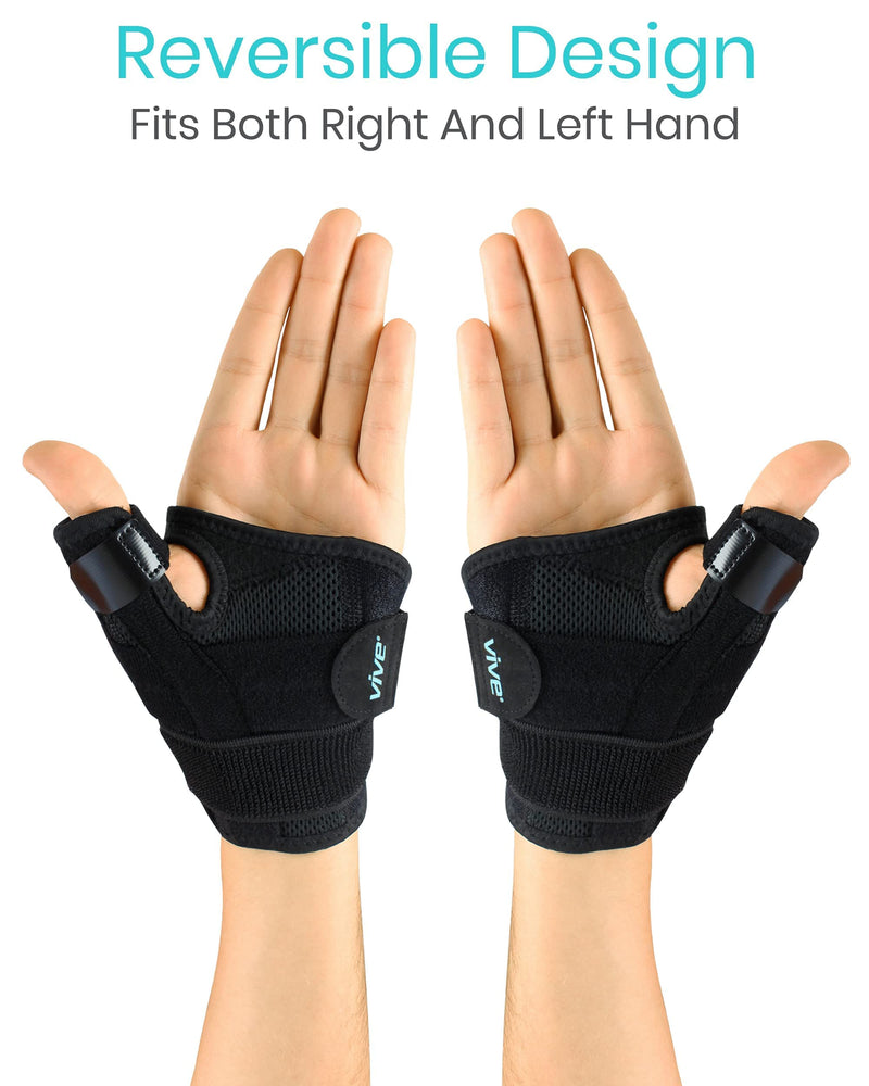 Vive Arthritis Thumb Splint - Spica Support Brace for Right and Left Hand - CMC Osteoarthritis Restriction for Pain, Sprains, Strains, Carpal Tunnel & Trigger Finger - Immobilizer Wrist Strap Black One Size