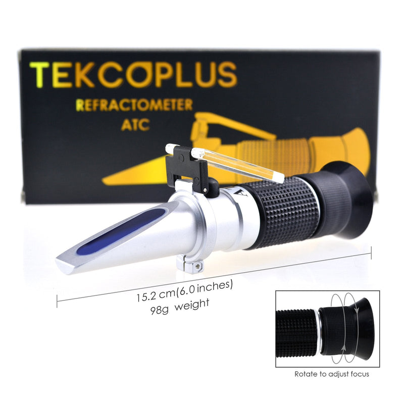 TEKCOPLUS measuring device for determining the refractive index of liquid or solid, transparent substances by refractometry. Tripled size 58-90% Brix