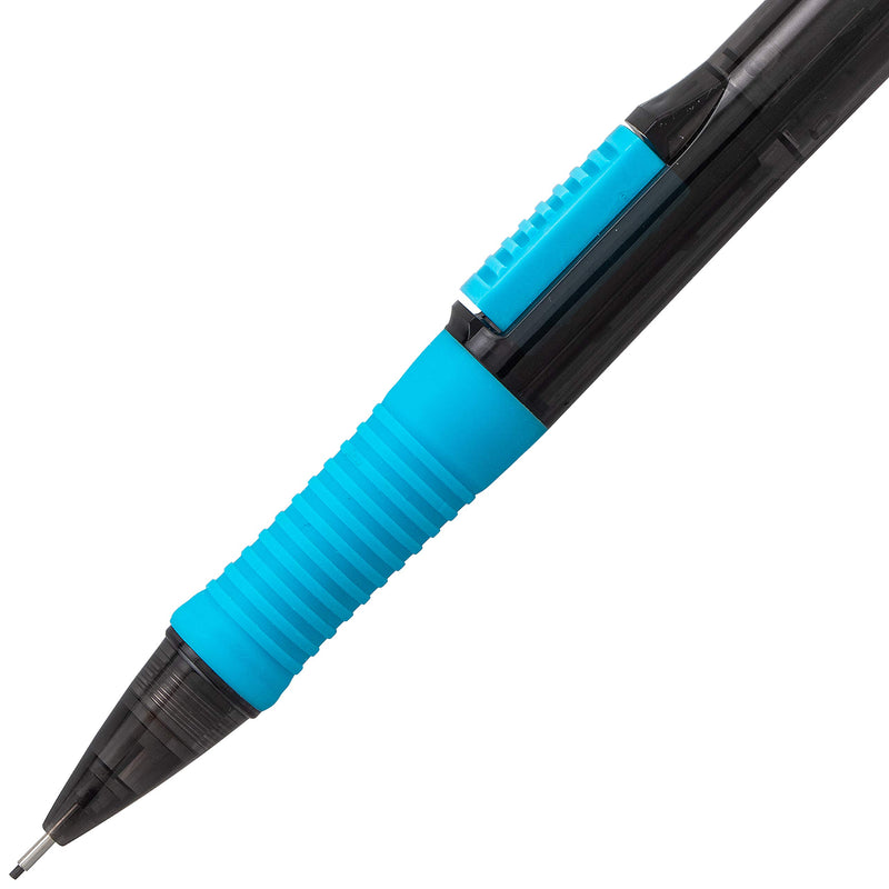 Pentel QUICK CLICK Pop Mechanical Pencil, (0.7mm) Medium 2B Lead, Black Barrel w/Sky Blue Trim Box of 12 (PD217AS)