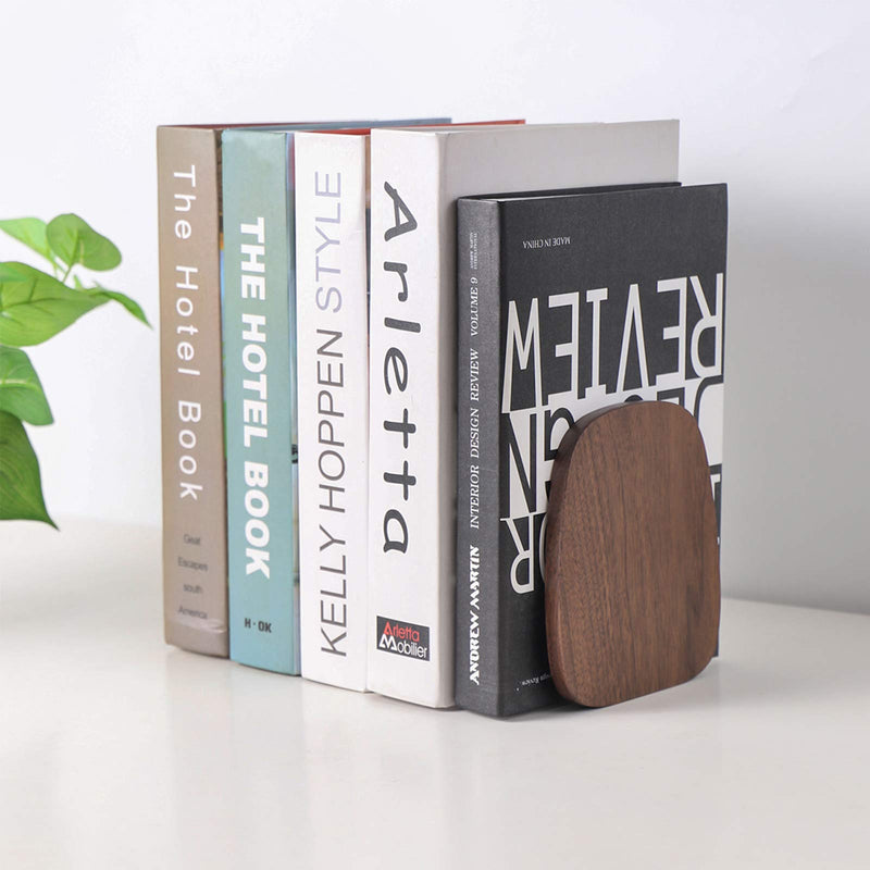 Muso Wood Book Ends for Shelves,Non-Skid Bookends for Heavy Books, Wooden Book Stopper for Home,Office,School,Library, 5.51 x 4.72 x 4.25 in, Walnut(2 Pairs/4 Pieces) Oval Walnut 2 Pairs