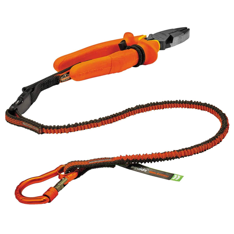 Shock Absorbing Tool Lanyard with Self-Locking Carabiner and Detachable Loop End, Tool Weight Capacity 5lbs, Ergodyne Squids 3102, Orange & Gray, Standard (3102F(x))