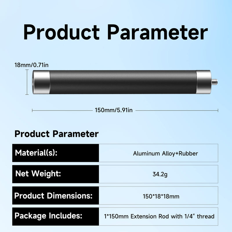 MARTVSEN 15cm Aluminum Extension Rod, 1/4” Universal Connector Extension Accessory