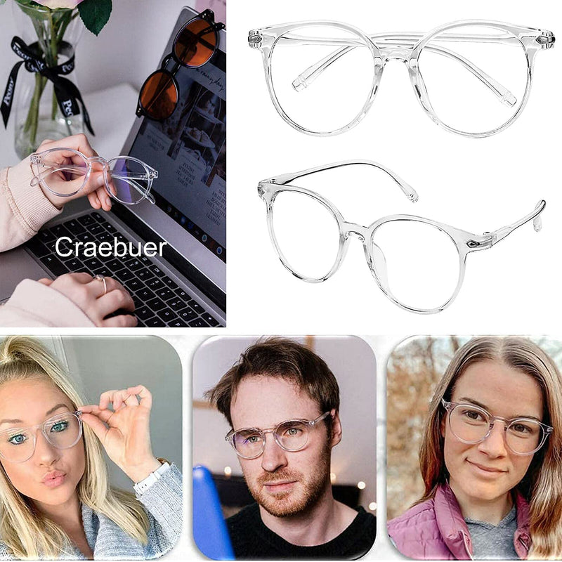 Craebuer Blue Blockers Glasses for Women Men, Retro Round Blue light Blocking Reading Eyeglasses with Lightweight Frame, Anti Eyestrain UV Glare Filter Eyewear