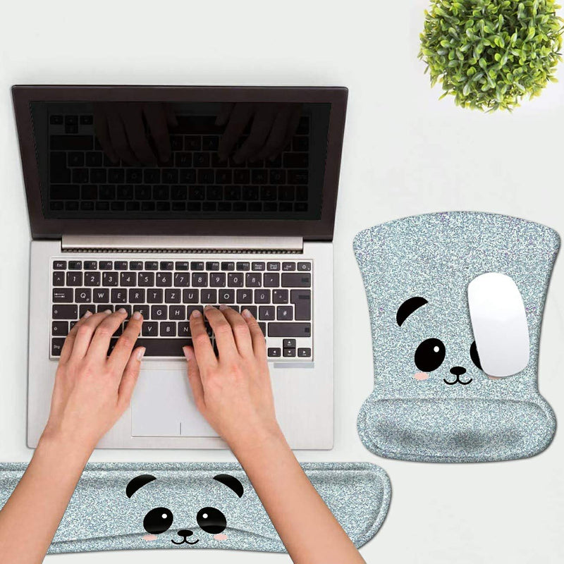 Skyfree Mouse Pad with Wrist Support Gel Ergonomic Gaming Mousepad with Wrist Rest for Laptop Computer Home Office Working Cute Panda Face Mouse Mat + A Cute Coffee Pad