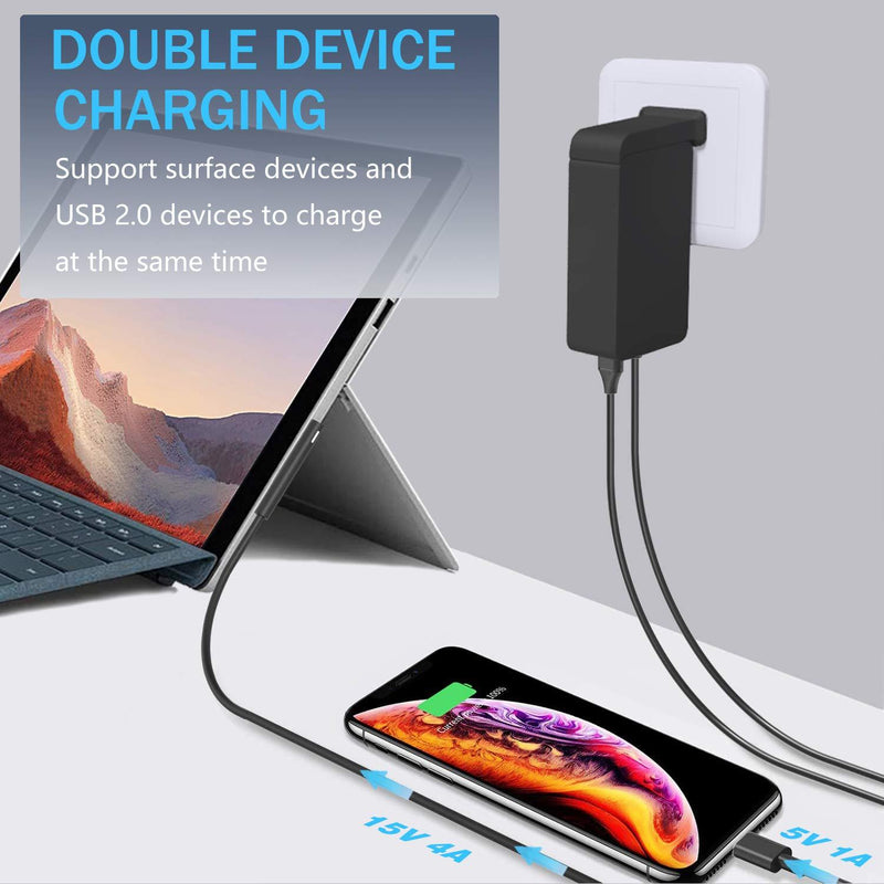 Surface Pro Surface Laptop Charger [UL Listed] 65W Power Adapter Compatible with Microsoft Surface Pro X Pro 7 Pro 6 Pro 5 Pro 4 Pro 3 Surface Laptop 1 2 3 Surface Go 1 2 Surface Book and Travel Case