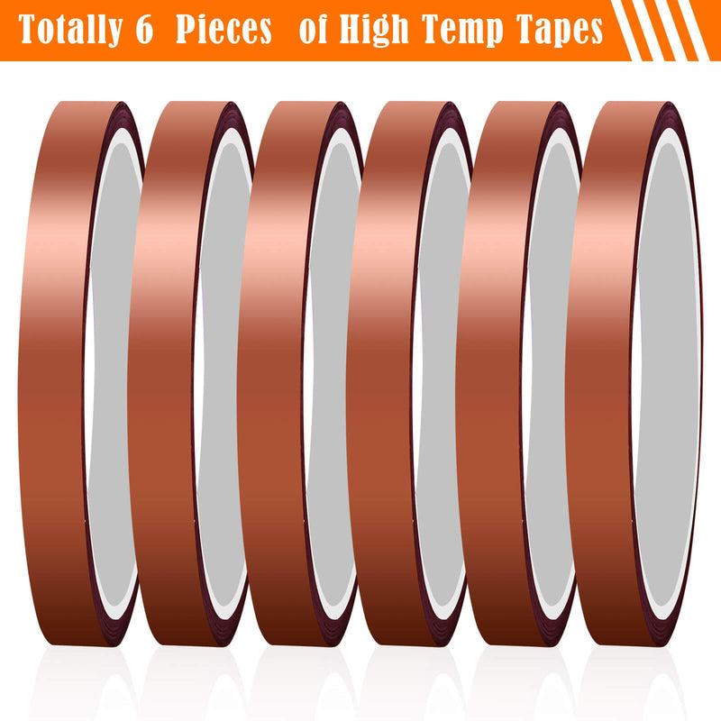 Heat Tape for Heat Press, 6 Packs Selizo Heat Transfer Tape Heat Resistant High Temperature Tape for Sublimation on Coffee Mugs, HTV Craft on T-Shirt Fabrics