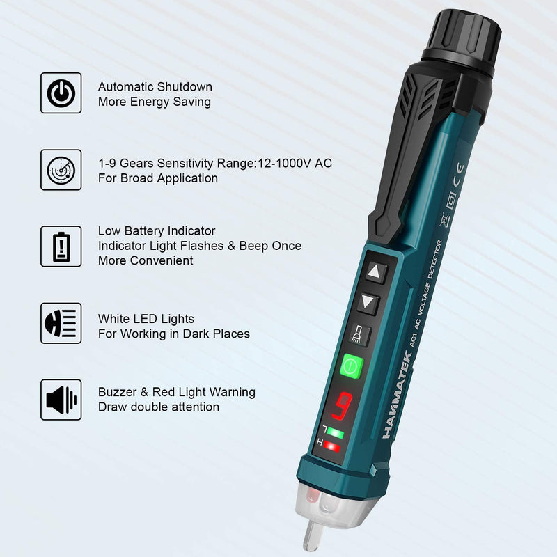 Non-contact voltage tester/phase tester, Hanmatek AC1 current tester continuity tester 12-1000V/48V-1000V, acoustic buzzer and light indicator voltage tester AC1