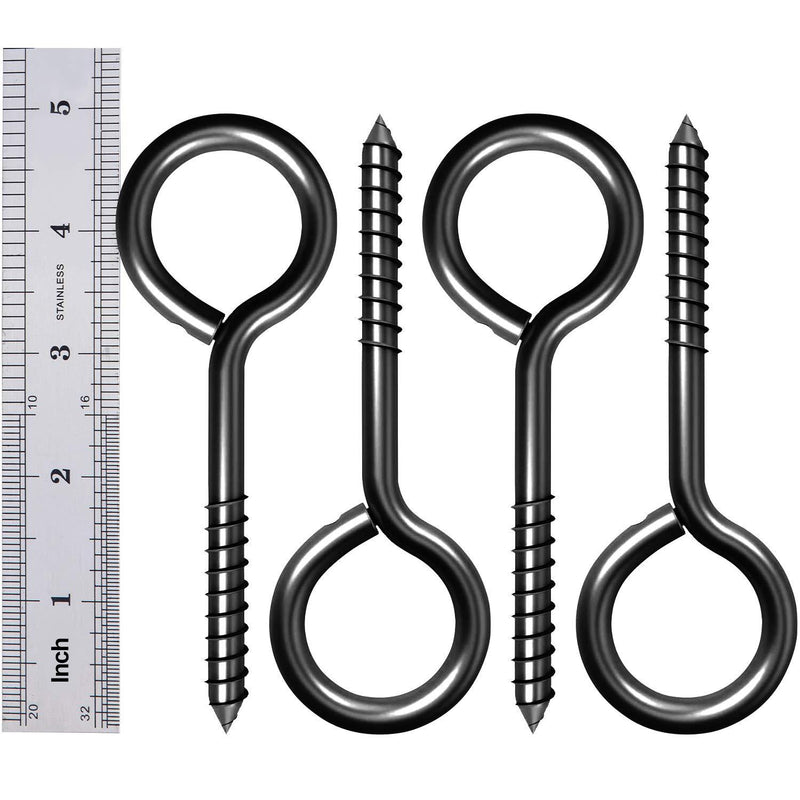 5 Inch Eye Hooks, Eye Bolts Screw in Hooks Stainless Steel, 4 Pcs, Black