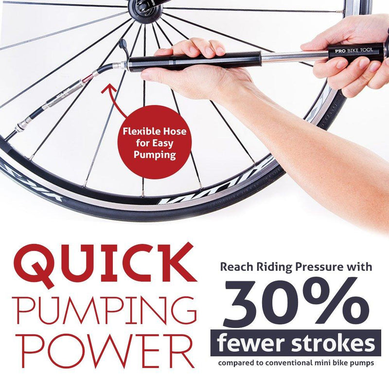 PRO BIKE TOOL Bike Pump with Gauge Fits Presta and Schrader - Accurate Inflation - Mini Bicycle Tire Pump for Road, Mountain and BMX Bikes, High Pressure 100 PSI, Includes Mount Kit Black