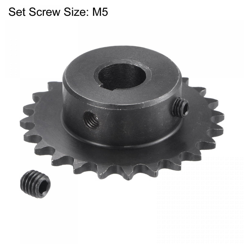 uxcell 24 Tooth Roller Sprocket, 25 Chain Single Strand 1/4" Pitch, 12mm Bore Black Oxide C45 Carbon Steel, 4x1.8mm Keyway with Set Screws for ISO 04C