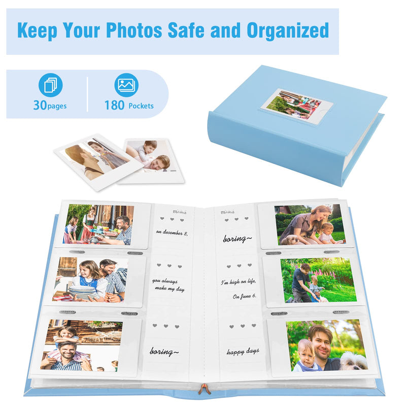 Photo Album for Fujifilm Instax Mini Camera, Polaroid Camera, Instax Photo Album with Memo Areas Mini Polaroid Photo Album Book 180 Pockets for Fujifilm Instax Mini 11 9 8 40 Evo Instant Camera, Blue