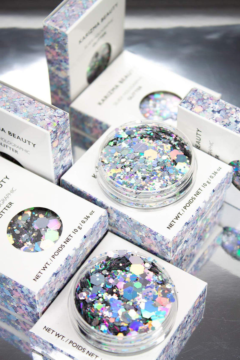 Silver Holographic Chunky Glitter âœ® KARIZMA Beauty âœ® 10g Festival Glitter Cosmetic Face Body Hair Nails Silver Holographic
