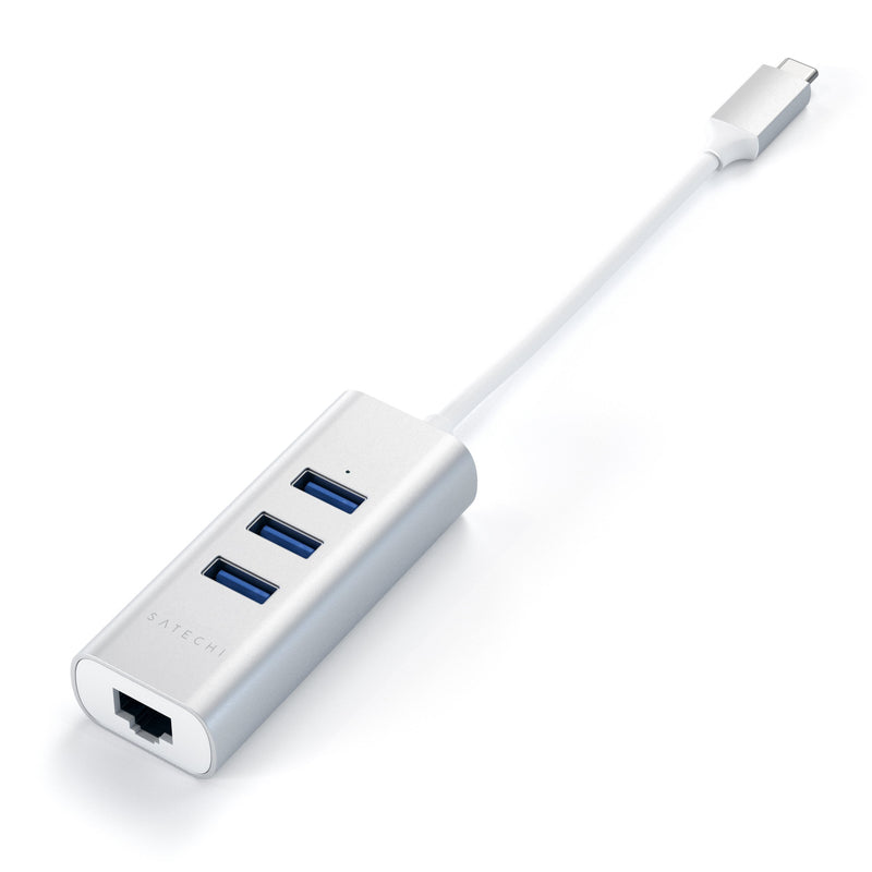Satechi Type-C 2-in-1 USB 3.0 Aluminum 3 Port Hub with Ethernet - Compatible with 2020/2018 MacBook Air, 2020/2018 iPad Pro, 2019/2018/2017 MacBook Pro (Silver) Silver