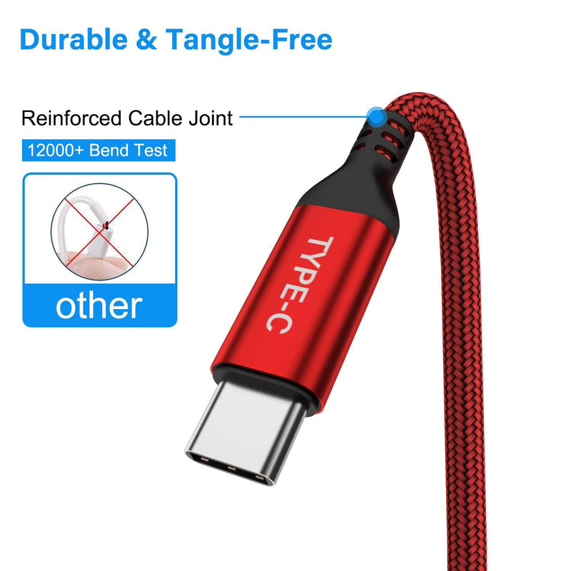 USB C Cable, AkoaDa 3-Pack (10ft+6.6ft+3.3ft) USB A to USB-C Fast Charger Nylon Braided Cord Compatible with Samsung Galaxy Note 20 10 S21 S20 S10 Plus,LG V50 V40 G8 Thinq,Moto Z Z3,Switch (Red) 3.3ft+6.6ft+10ft Red