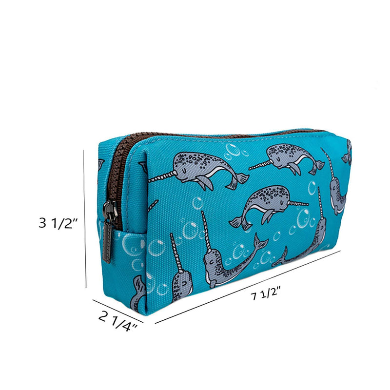 LParkin Cute Narwhal Canvas Pencil Case Pen Bag Pouch Stationary Case Gadget Makeup Cosmetic Bag Box Blue