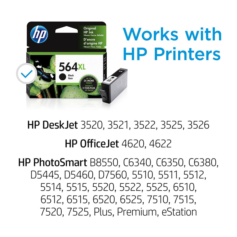 HP 564XL | Ink Cartridge | Black | Works with HP DeskJet 3500 Series, HP OfficeJet 4600 5500 C6300 6500 7500 Series, B8550, D7560, C510, B209, B210, C309, C310, C410, C510 | CN684WN XL Black