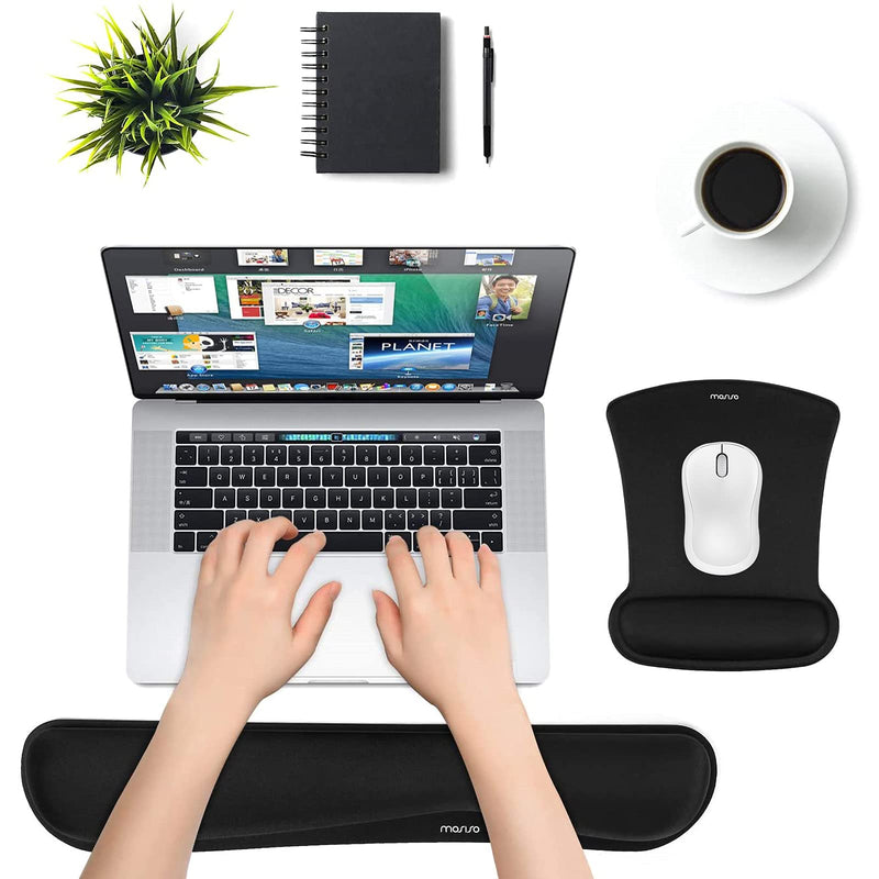 MOSISO Wrist Rest Support for Mouse Pad & Keyboard Set, Ergonomic Mousepad Non-Slip Rubber Base Home/Office Pain Relief & Easy Typing Cushion with Neoprene Cloth & Raised Memory Foam, Black