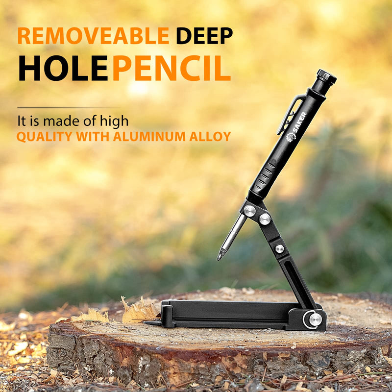 Saker Multi-function Scribing Tool- Construction Pencil- Aluminum Alloy Scribe Tool with Deep Hole Pencil,DIY Woodworking Scribe Gauge Scriber Line Maker Measuring Tool,Multifunctional Tools