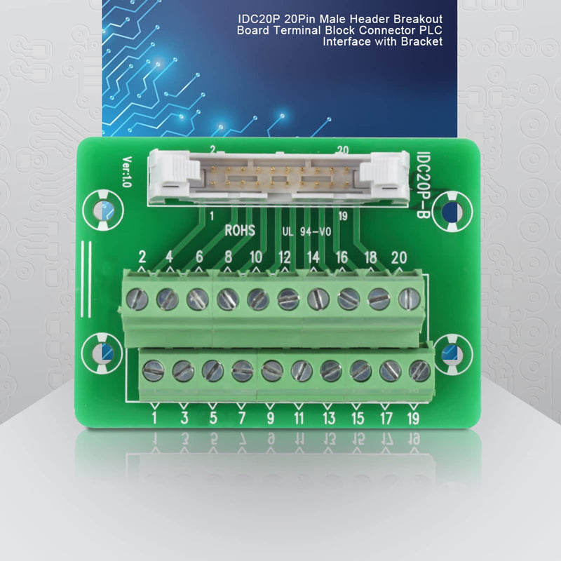 IDC20P 20-pin pin header terminal block breakout board PLC interface with bracket for PLC DIN rail mounting