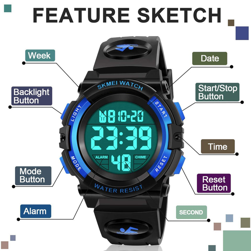 ATIMO LED 50M Waterproof Sports Digital Watch for Kids - Kids Gifts Blue