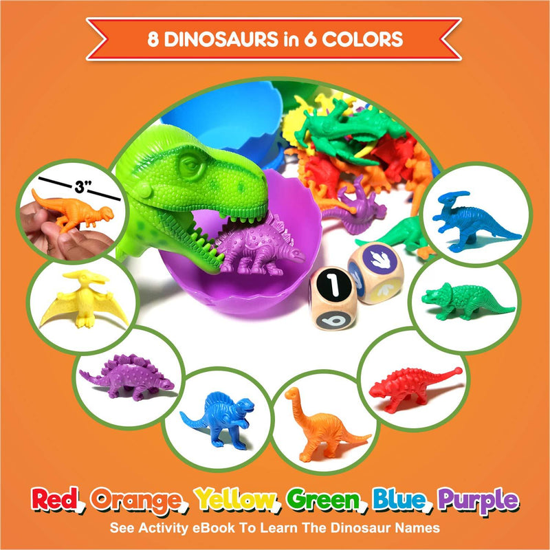 Jumbo Sorting & Counting Dinosaurs Matching Game - Educational Dinosaur Toys for 2 3 4 5 Year Olds with 54 Math Manipulatives, Dino Grabber, Toddler Games Dice, Toy Storage & Kids Activities eBook DINOSAUR SET: 48 Dinos, 6 Cups, 2 Dice, Tote